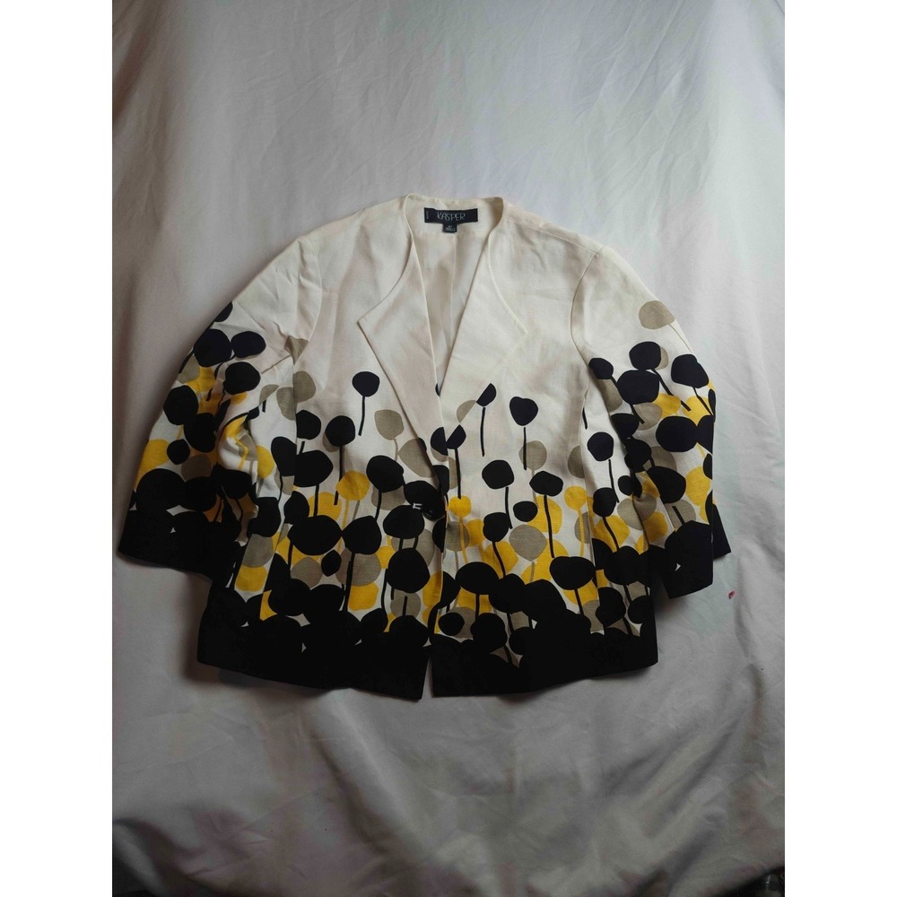 Kasper Blazer Jacket Womens 12P Polka Dots‎ Preppy Mod Classic Chic Workwear